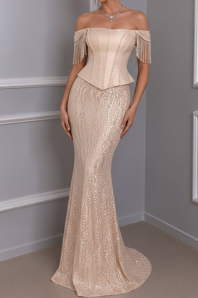 Corset Fringe Sequin Mermaid Evening Gown