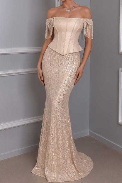 Corset Fringe Sequin Mermaid Evening Gown