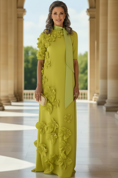 High Neck Column Evening Gown with 3D Flowers