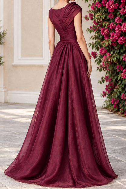 Draped Asymmetrical Bodice A-Line Evening Gown