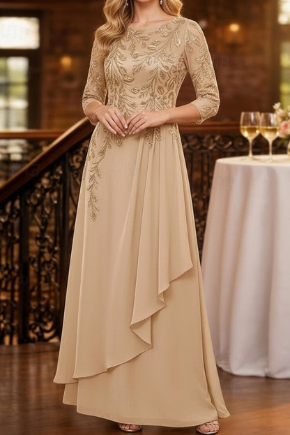 Sequined Leaf Bodice A-Line Gown with Cascading Ruffle
