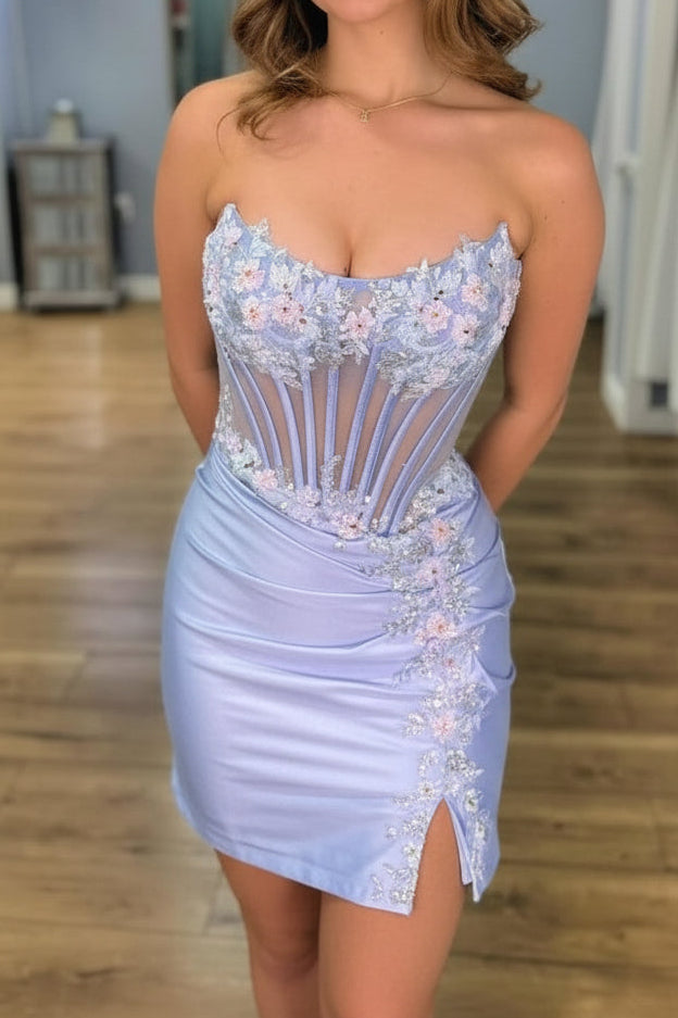 Strapless Sweetheart Satin Corset Mini Dress