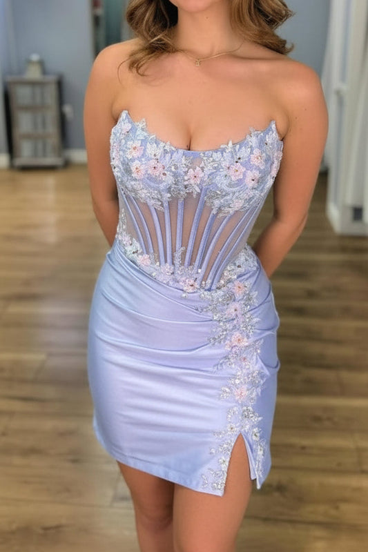 Strapless Sweetheart Satin Corset Mini Dress