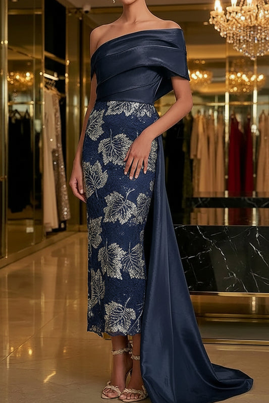 Asymmetrical One-Shoulder Midi Dress with Back Bow