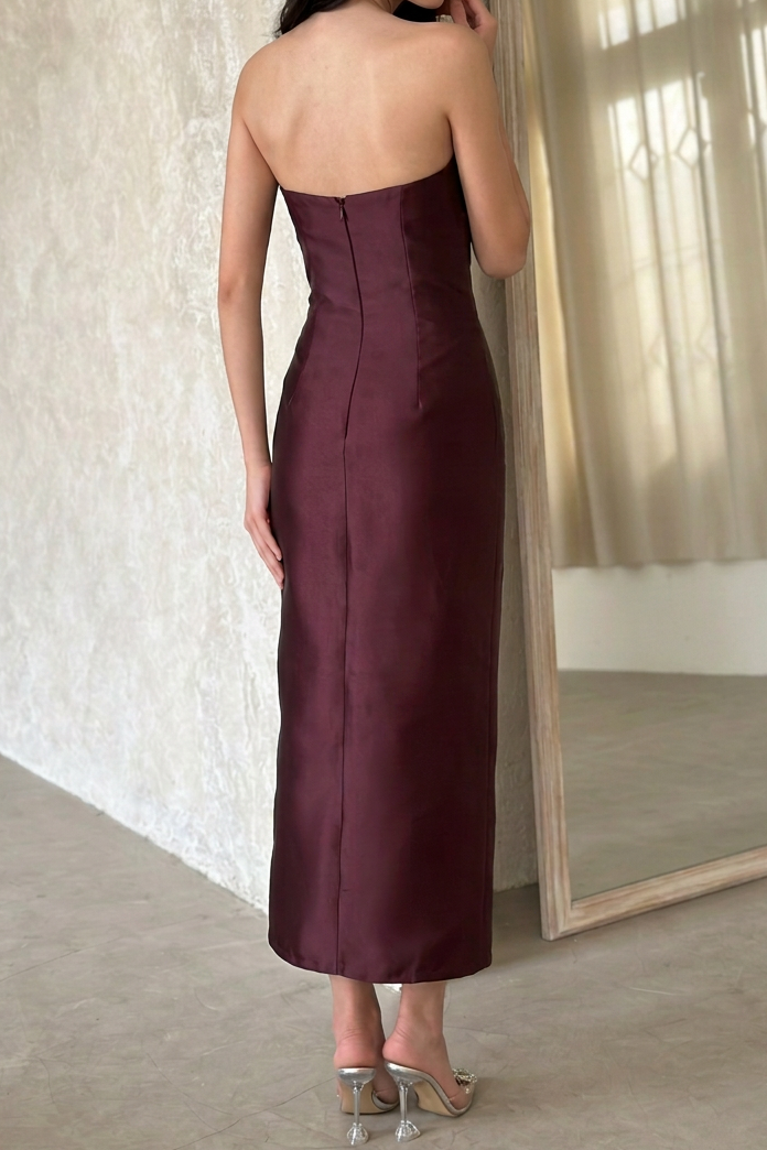 Lace Capelet Ankle-Length Column Dress with Beading