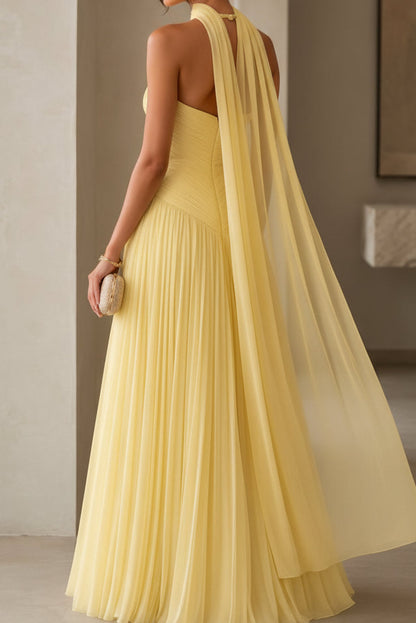 Strapless Pleated A-Line Chiffon Gown with Scarf