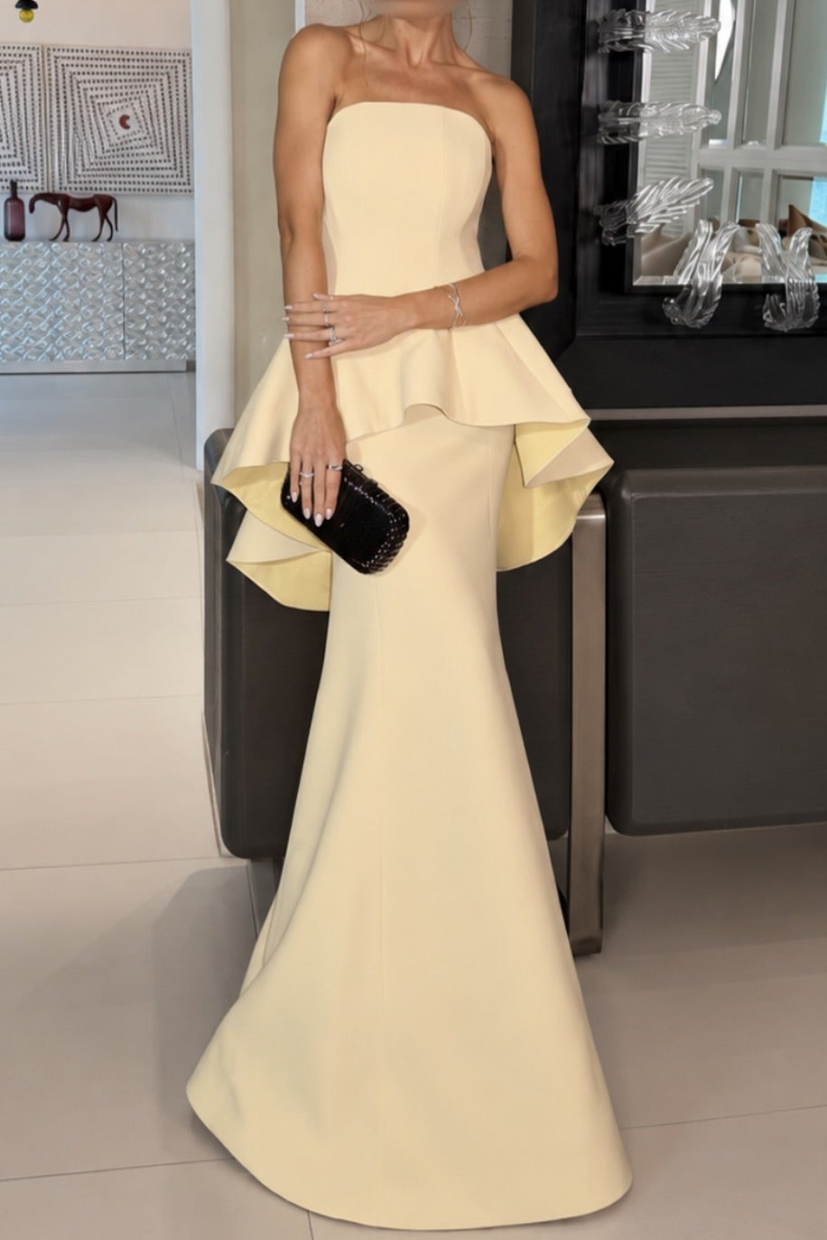 Strapless Peplum Mermaid Evening Gown