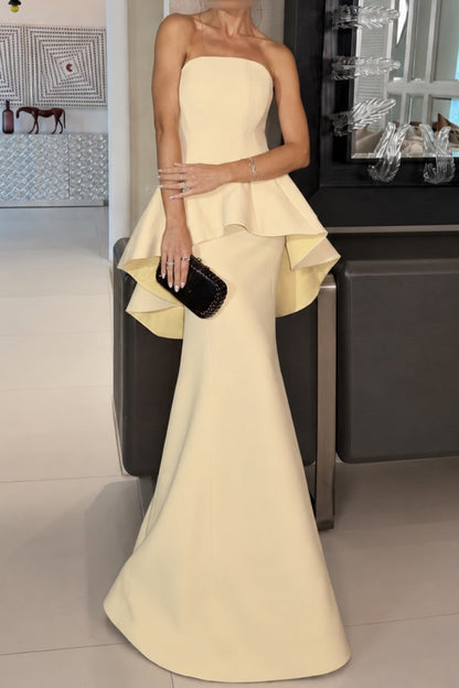 Strapless Peplum Mermaid Evening Gown