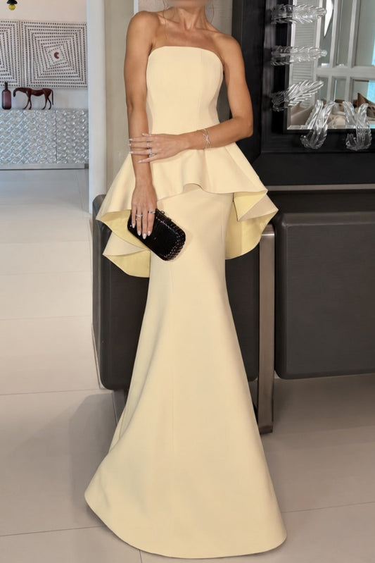 Strapless Peplum Mermaid Evening Gown