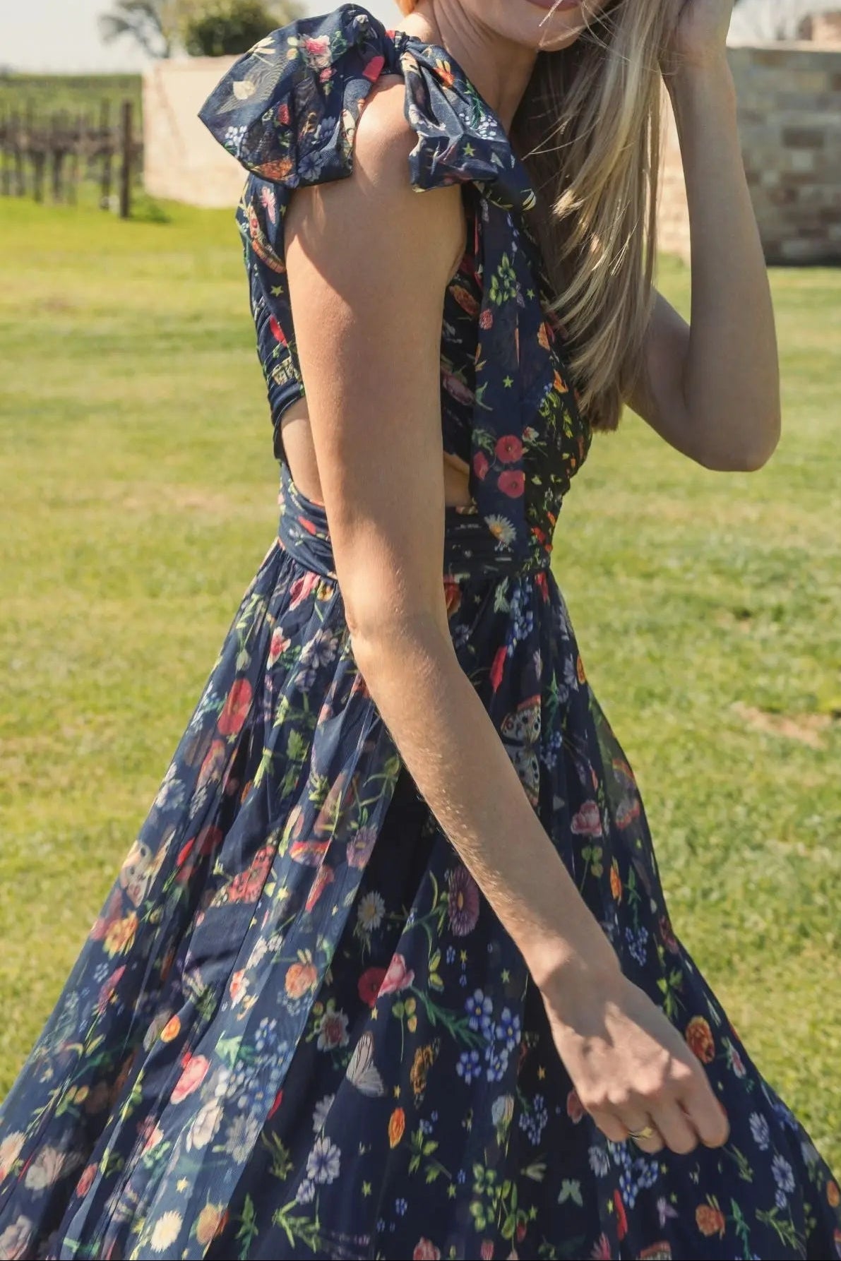 One-Shoulder Floral Cut-Out Maxi Dress