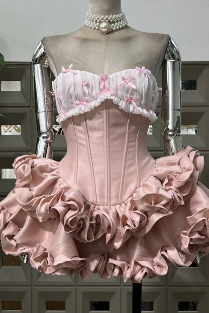 Corset Mini Dress with Tiered Ruffle Skirt