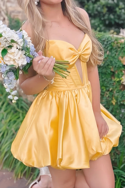 Strapless Bow Corset Mini Dress with Bubble Skirt