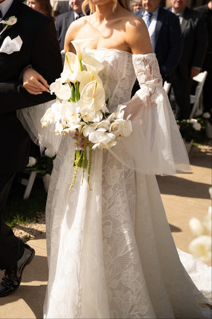 Off-the-Shoulder Lace Corset A-Line Wedding Dress