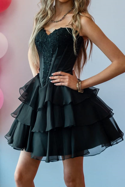 Strapless Corset Mini Dress with Tiered Ruffle Skirt