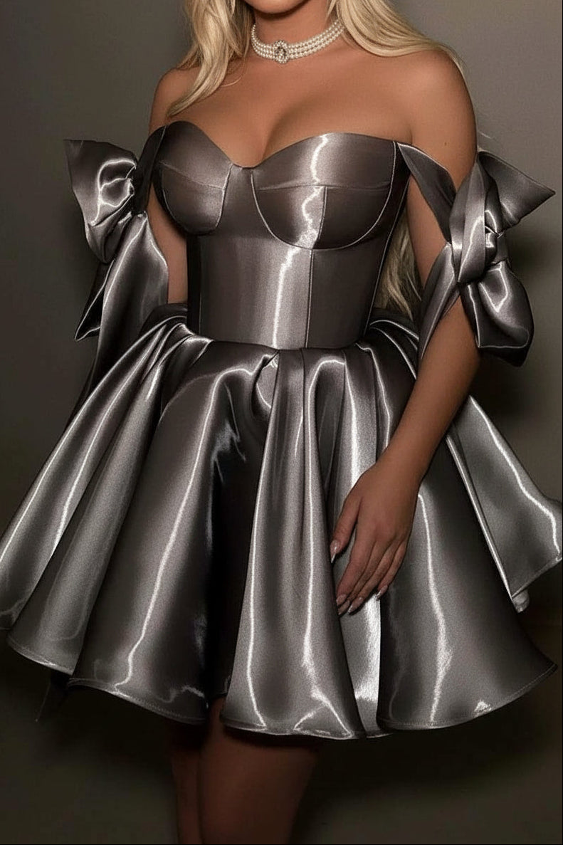Off-the-Shoulder Satin Corset Mini Dress