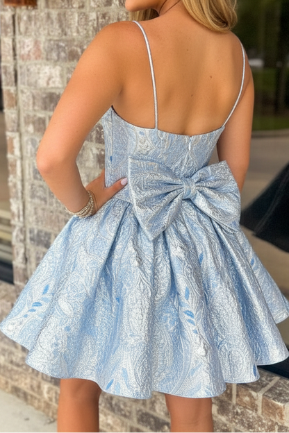 Spaghetti Strap Jacquard Fit and Flare Mini Dress