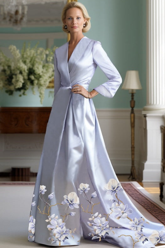 Floral Satin A-Line Evening Gown