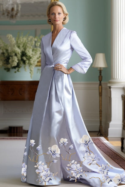 Floral Satin A-Line Evening Gown