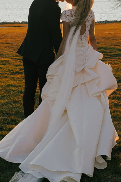 High Neck Lace Ball Gown Wedding Dress
