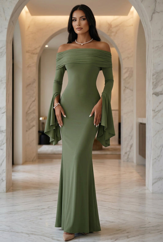 Off-the-Shoulder Bell Sleeve Maxi Dress