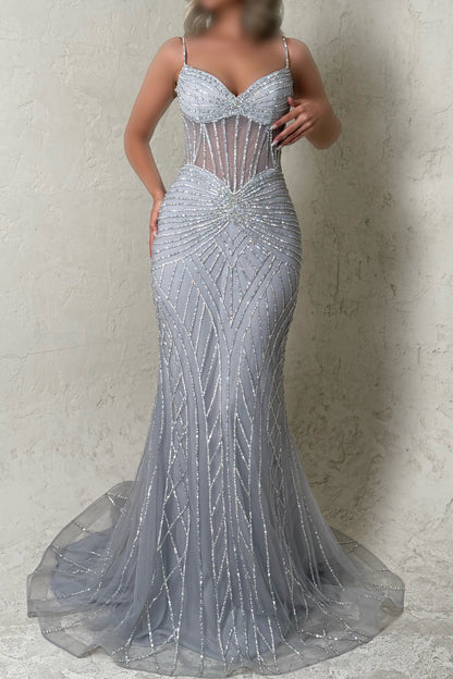 Corset Mermaid Evening Dress with Beaded Cape