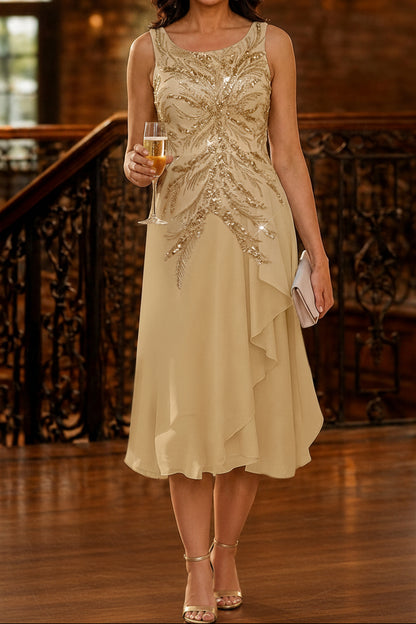 Sequin Embroidered Midi Dress with Sheer Jacket
