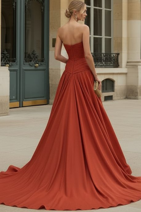 Strapless Ruched Bodice A-Line Gown