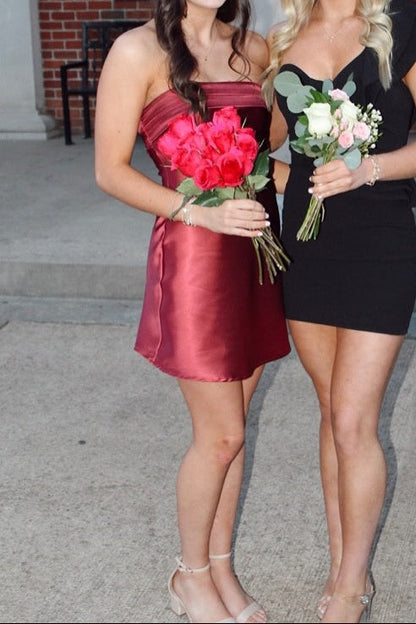 Strapless Satin Bodycon Cocktail Dress