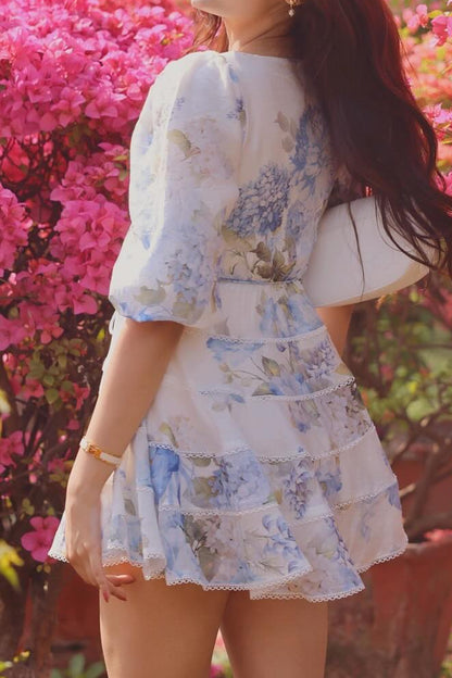 Tiered Floral Puff Sleeve Mini Dress