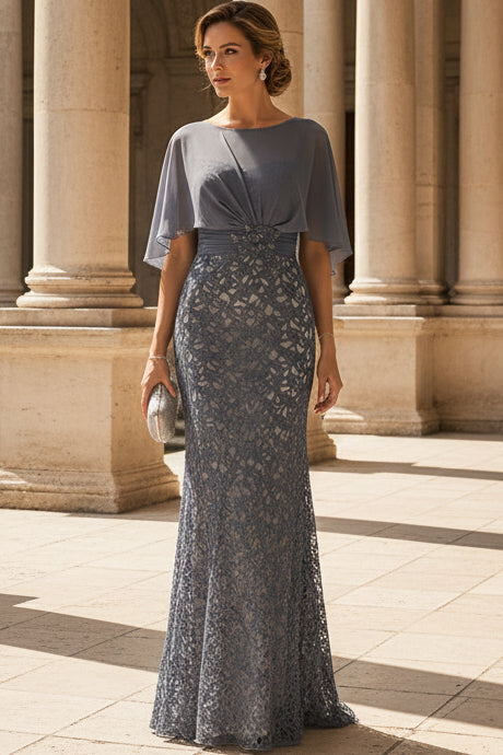 Lace Mermaid Gown with Sheer Cape Bodice