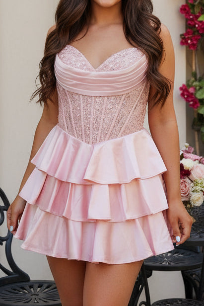 Strapless Corset Tiered Ruffle Mini Dress