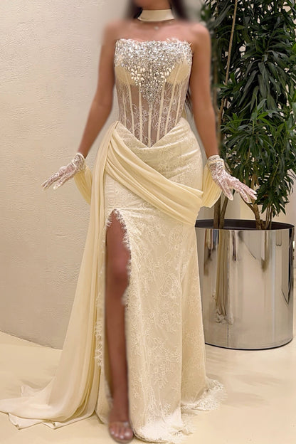 Corset Lace Evening Gown with Crystal Bodice