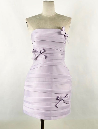 Strapless Pleated Bowknot Mini Dress