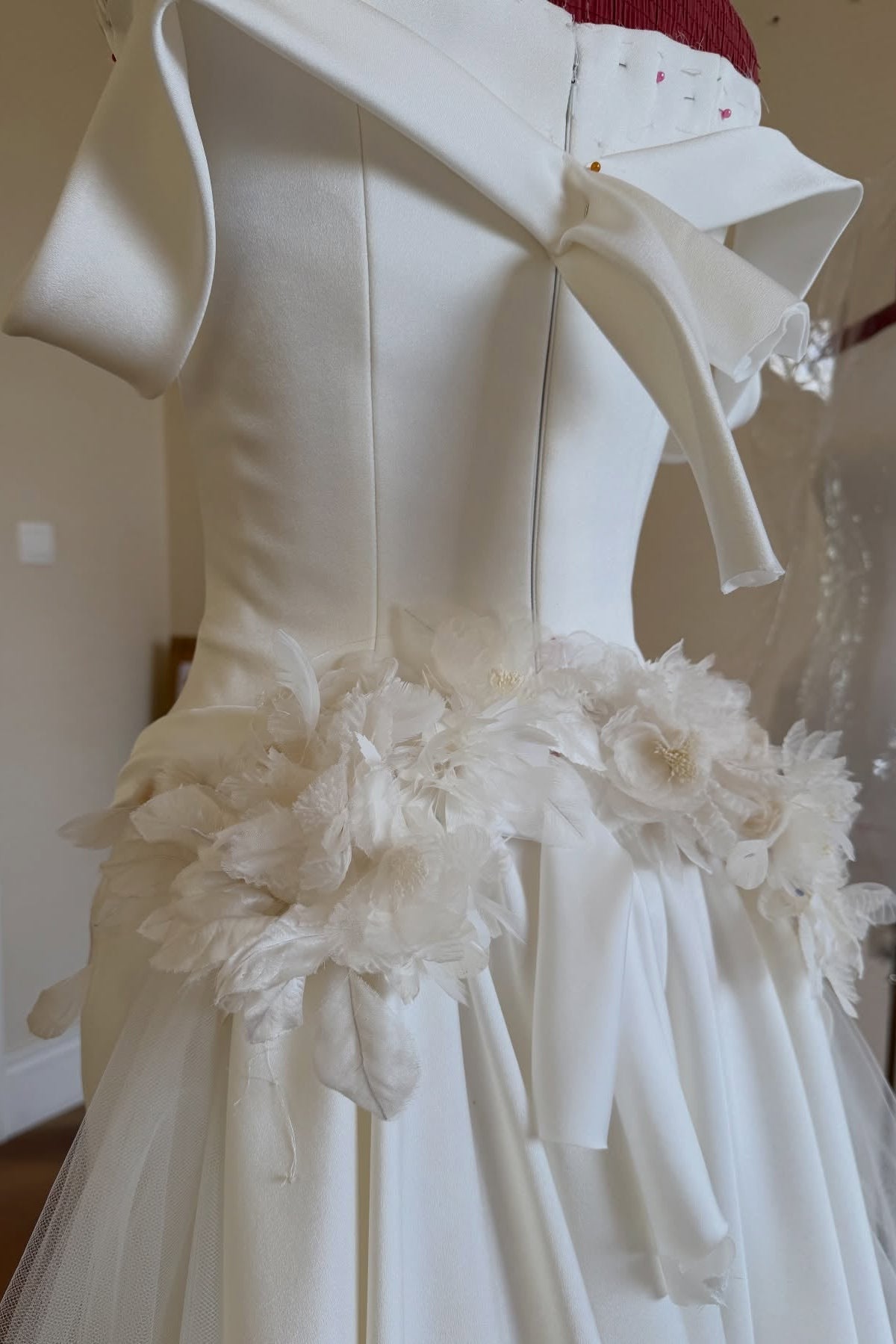 Off-the-Shoulder Column Gown with Detachable Overskirt