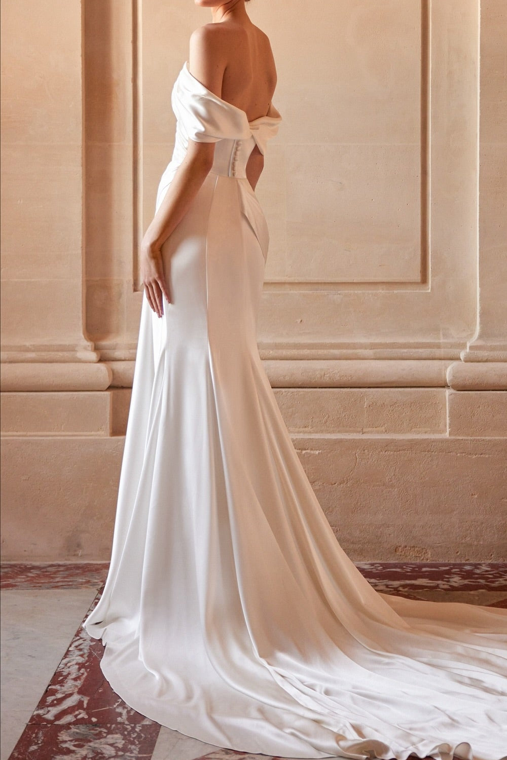 Draped Off-the-Shoulder Satin Wedding Dress
