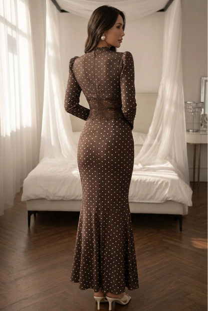 Polka Dot Lace Trim Mermaid Maxi Dress