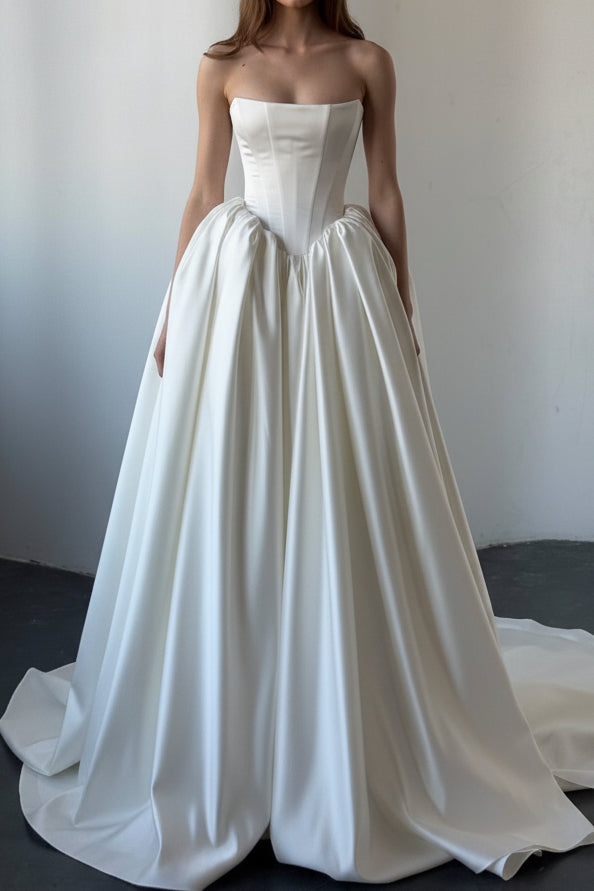 Strapless Corset Satin Ball Gown Wedding Dress