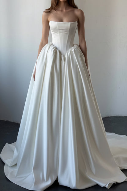 Strapless Corset Satin Ball Gown Wedding Dress