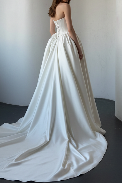 Strapless Corset Satin Ball Gown Wedding Dress