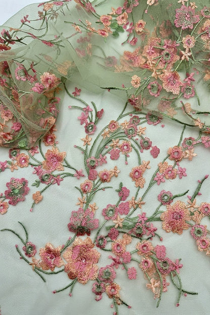 Embroidered Floral Mesh Dress & Draped Jacket Set