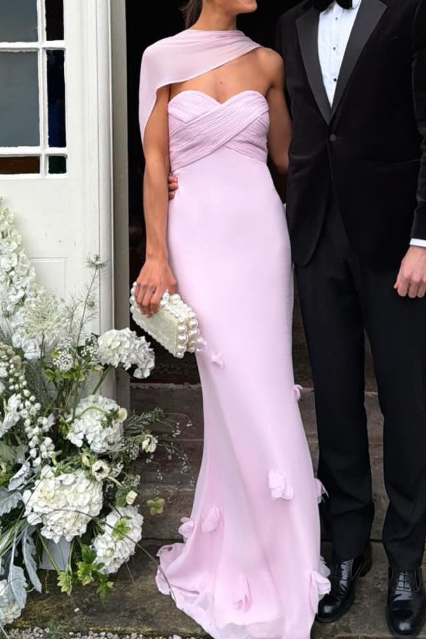 Strapless Sweetheart Cape Gown with 3D Florals