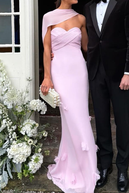 Strapless Sweetheart Cape Gown with 3D Florals