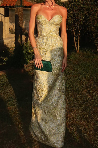 Strapless Jacquard Sweetheart Maxi Gown