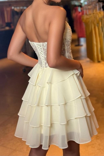 Strapless Corset Tiered Ruffle Mini Dress