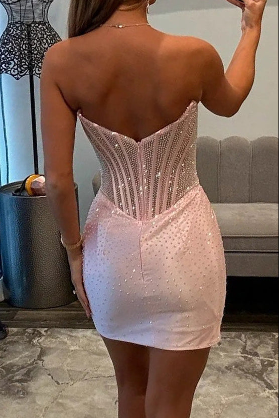 Strapless Rhinestone Corset Bodycon Mini Dress