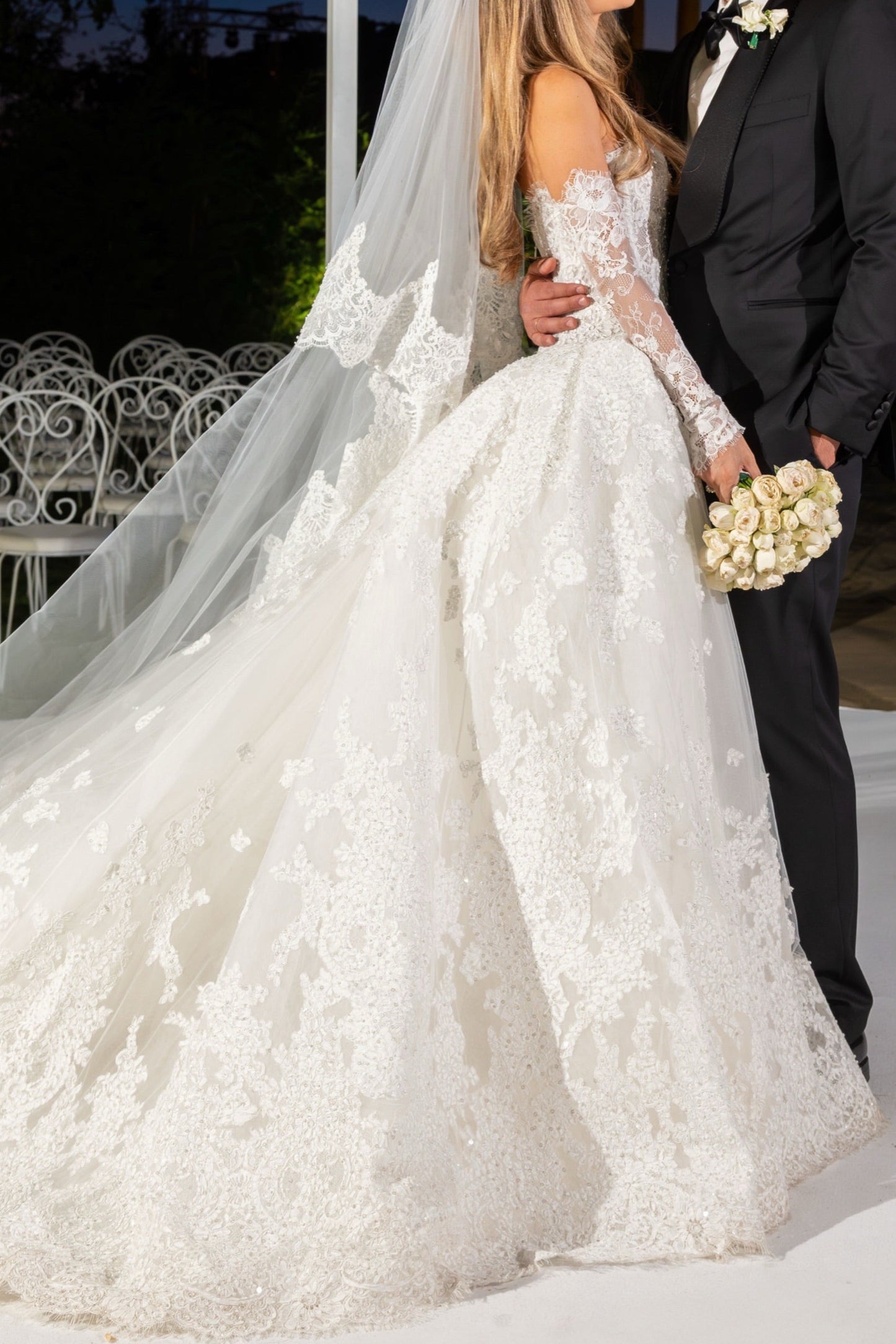 Corset Lace Wedding Dress with Overskirt