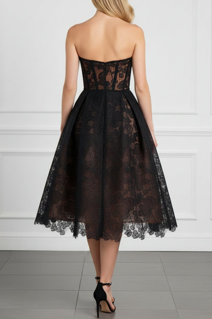 Strapless Sweetheart Lace Corset Midi Dress