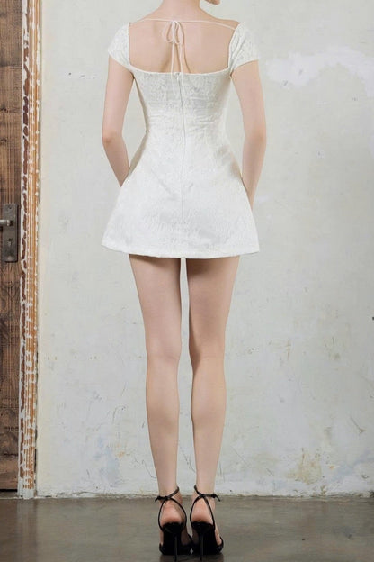 Lace Cap Sleeve Mini Dress with Front Bow