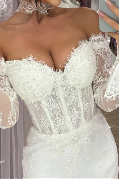Off Shoulder Lace Corset Mermaid Bridal Gown