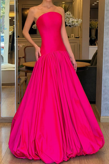 Strapless Satin Ball Gown with Bubble Hem Skirt